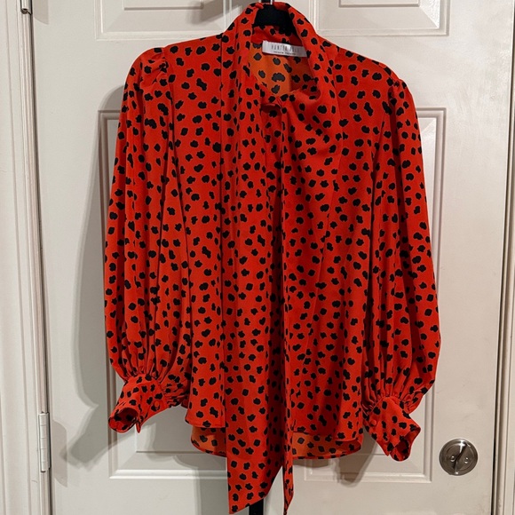 Hunter Bell Vibrant Orange Blouse with Black Spots XS - Picture 3 of 5